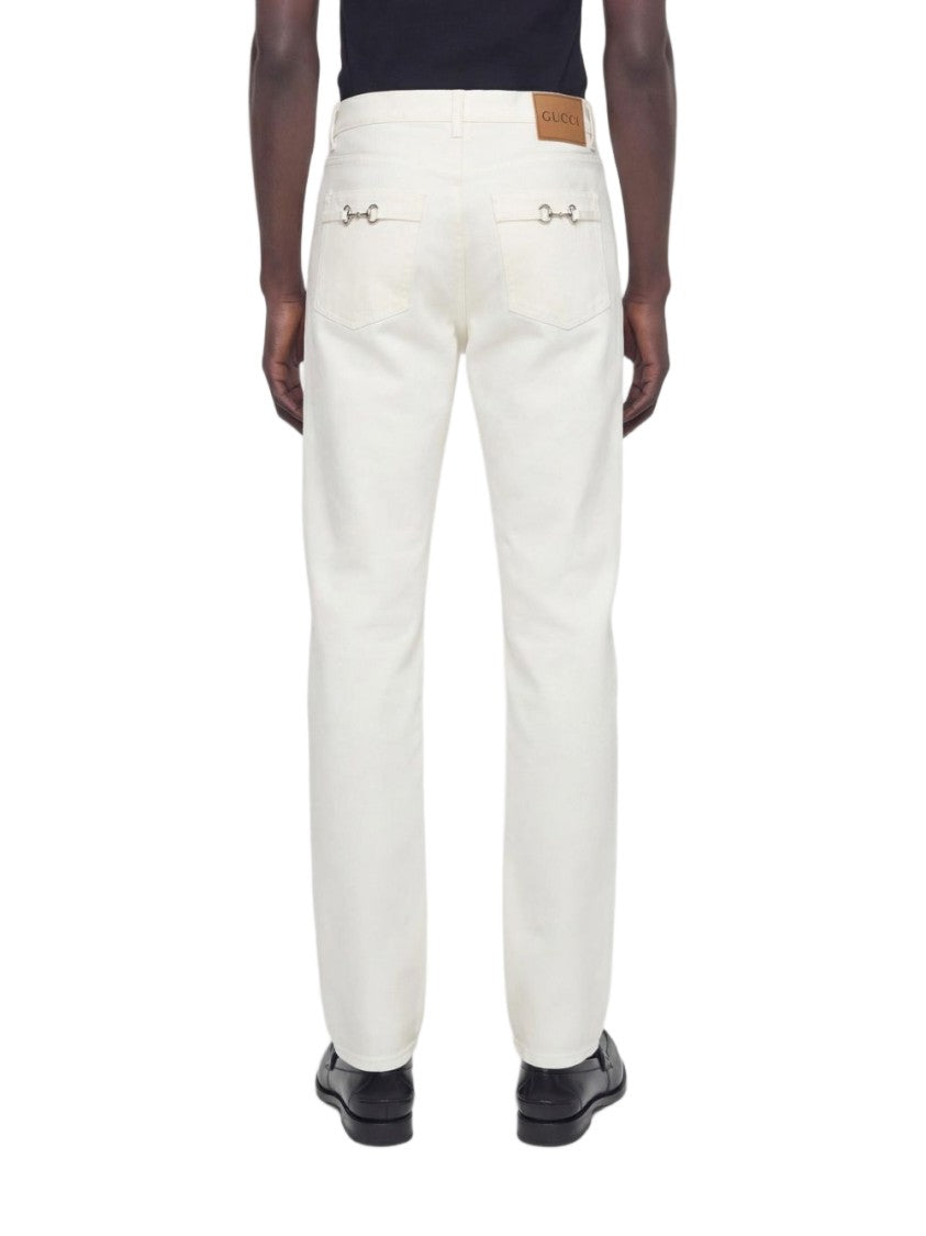 Gucci White Cotton Denim Metal Clamp Jeans