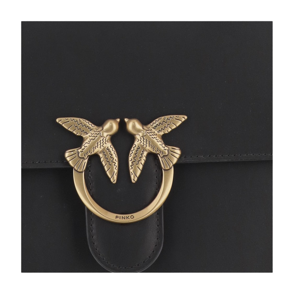 Pinko Black Love Birds Buckle Leather Shoulder Bag