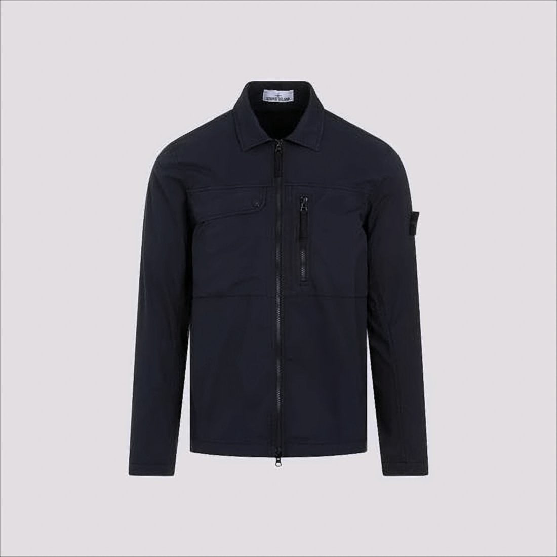 Stone Island Structured Blue Jacket With Front Zipper Closure