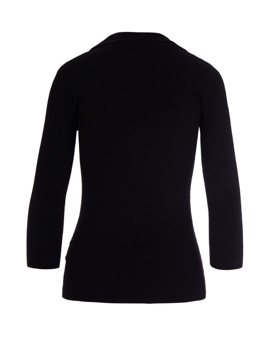 Elisabetta Franchi Black Ribbed Sweater With Pocket
