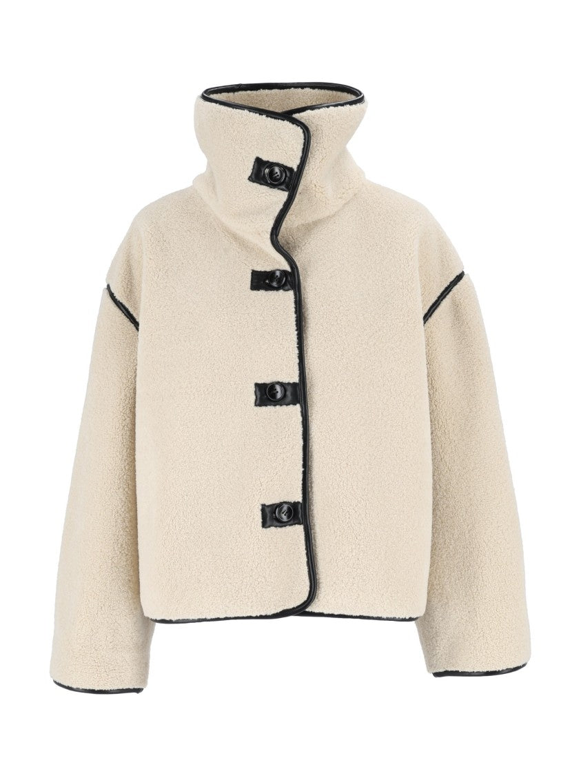 Eleh Cream Boxy High Collar Toggle Cropped Jacket