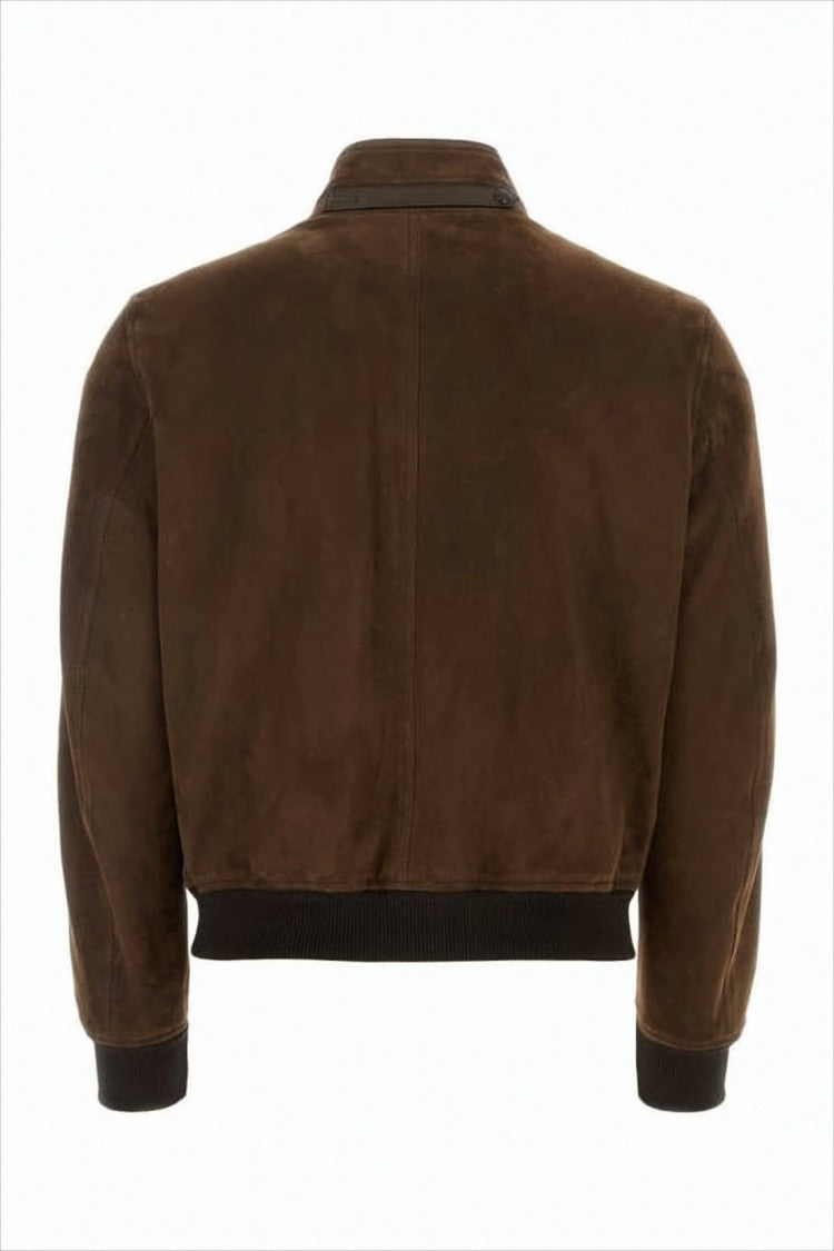 Tom Ford Cropped Brown Suede Jacket With Lambskin Finishing