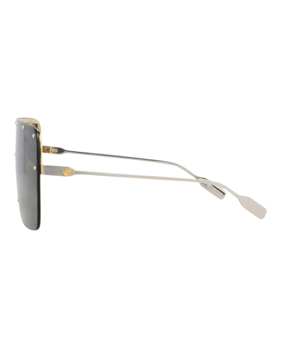Gucci Shield-Frame Metal Sunglasses With Saddle Nose Bridge