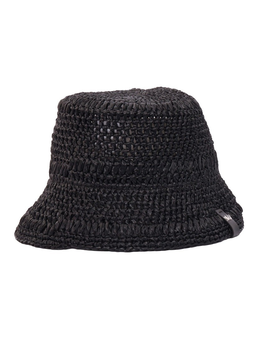 Max Mara Woven Black Bucket Hat With Textured Braided Design