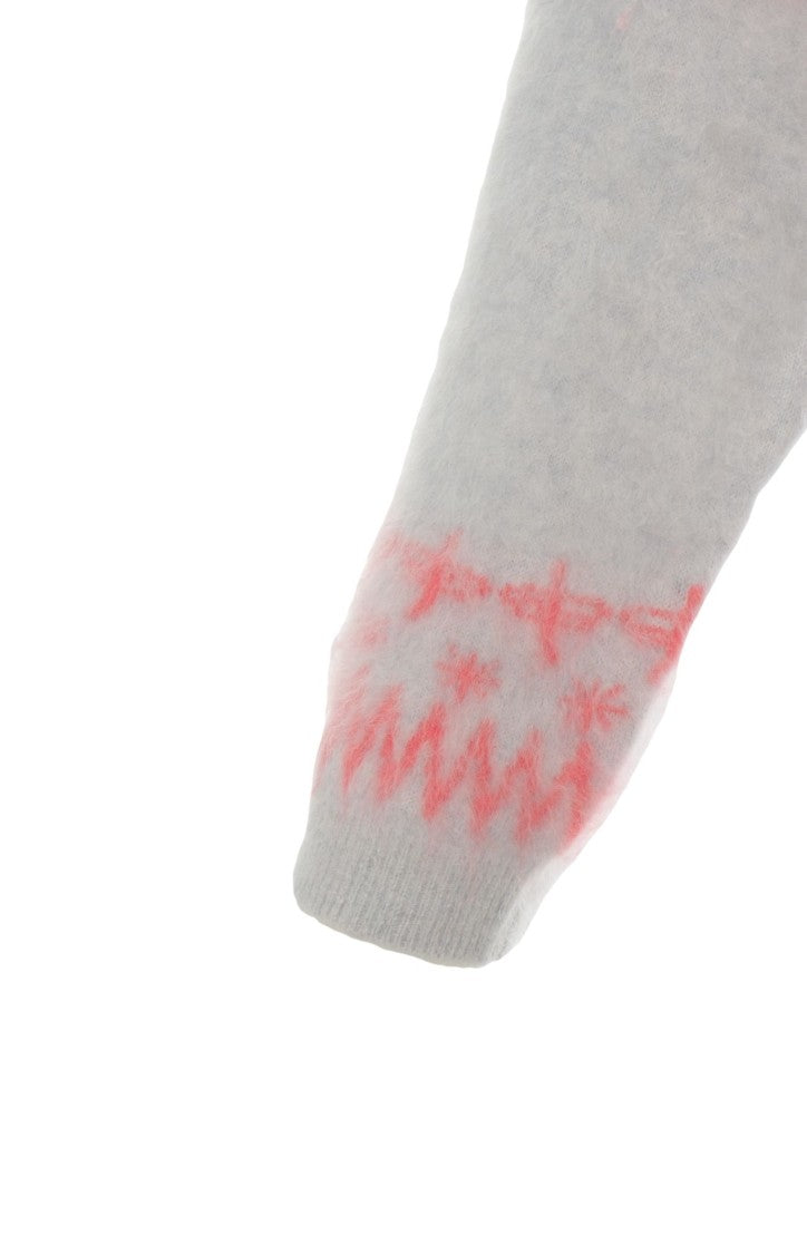 Crush Cashmere Cardigan With Geometric Pattern And V-Neckline