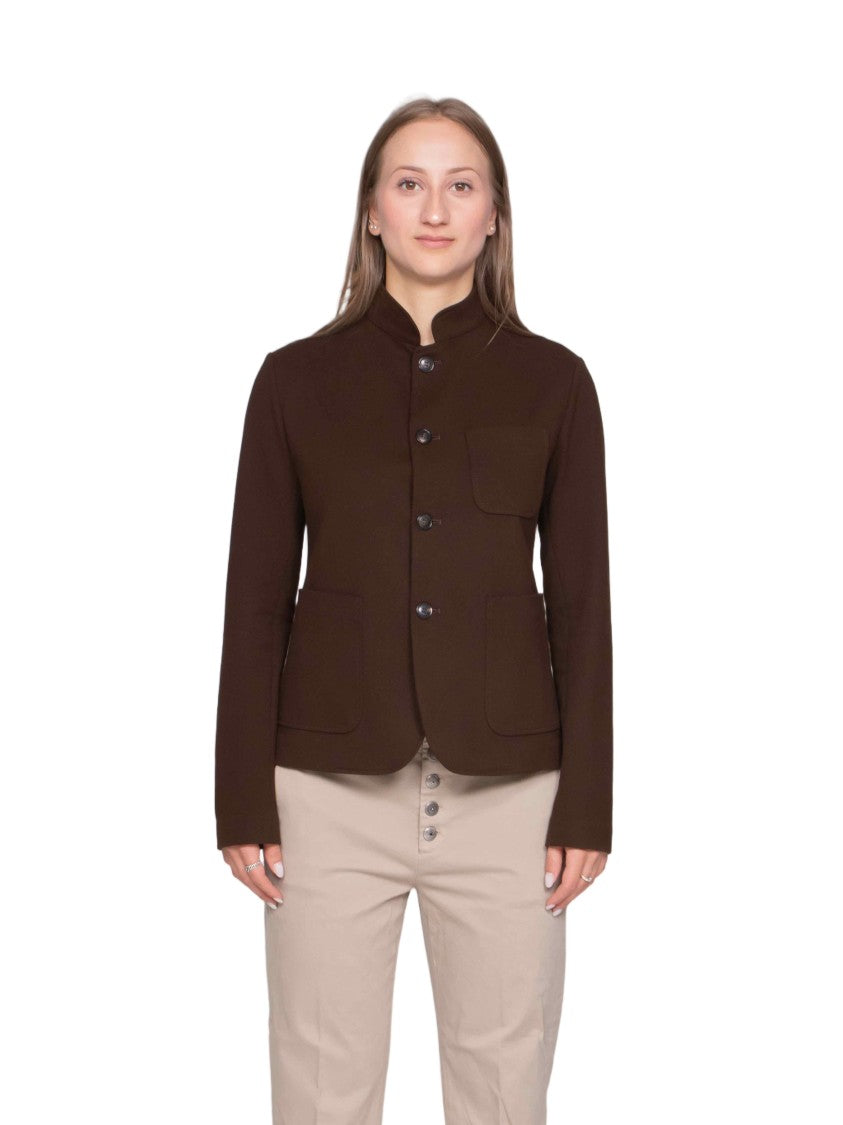 Circolo 1901 Structured Brown Jacket With Stand Collar And Button-Down Front