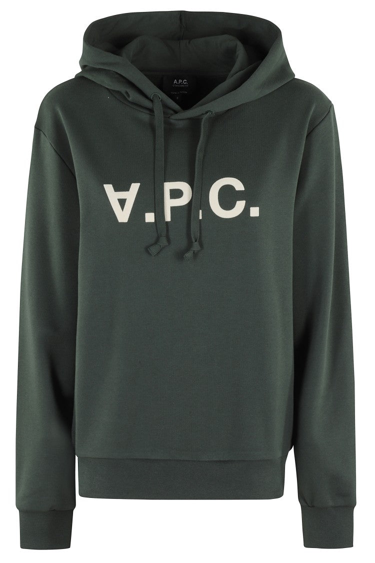A.P.C. Relaxed-Fit Green Hoodie With Velvet Logo Detail