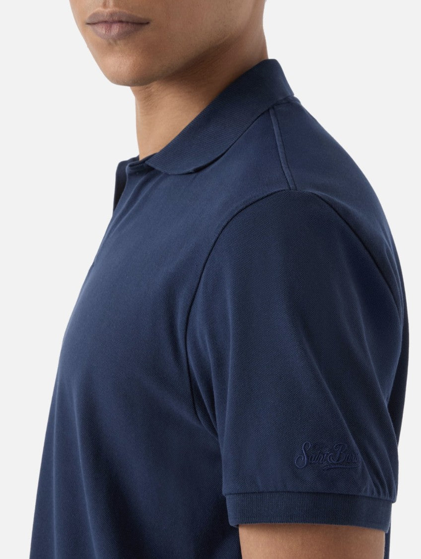 Mc2 Saint Barth Blue Charles Cotton Pique Polo Shirt