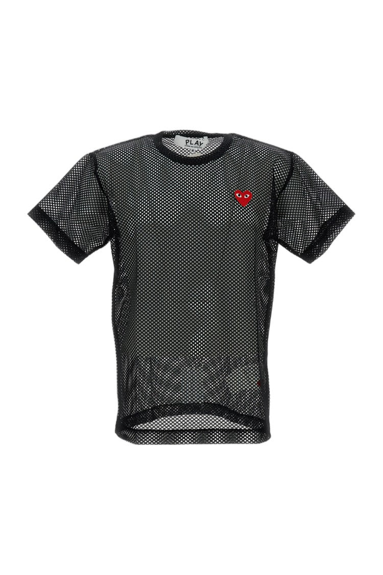 Comme Des Garçons Mesh Fabric T-Shirt With Iconic Red Heart Emblem