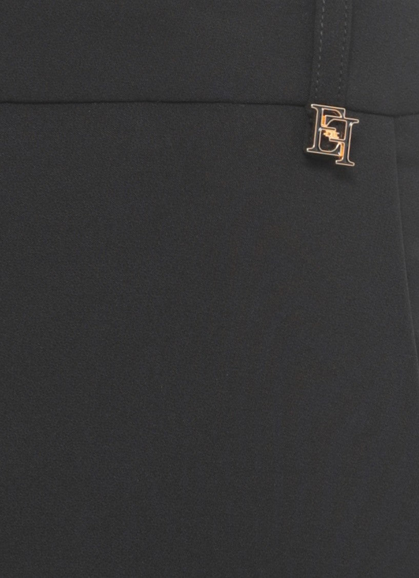 Elisabetta Franchi Black Metal Logo Formal Pants