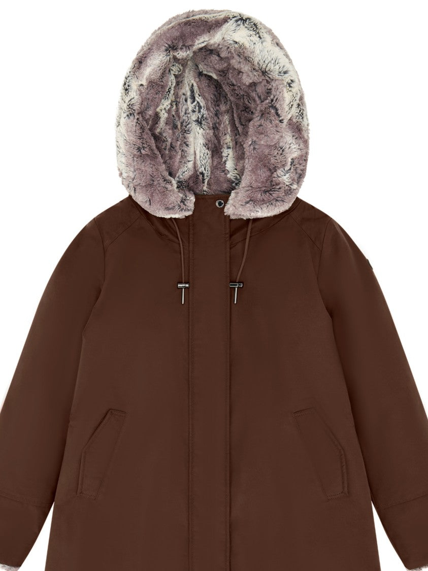 Canadiens Brown Short Coat With Plush Faux Fur-Lined Hood
