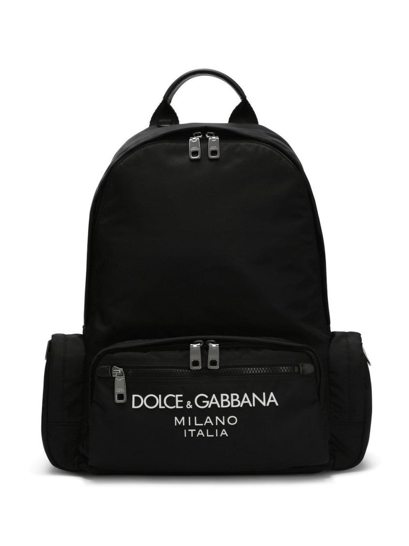 Dolce & Gabbana Sleek Black Backpack With Prominent White Logo Print