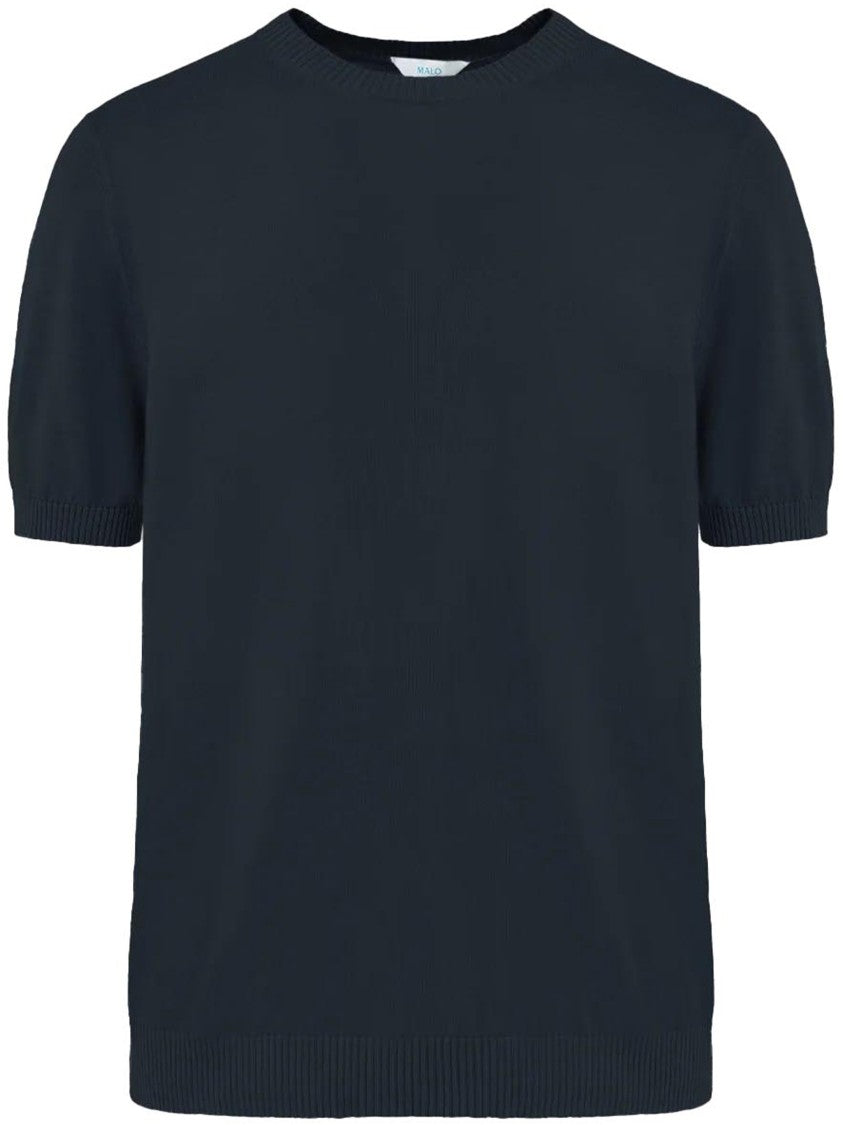 Malo Black Short-Sleeved Cotton Knit Top