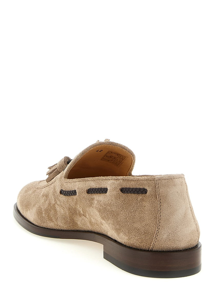 Brunello Cucinelli Suede Moccasins With Woven Leather Accents And Suede Tassels