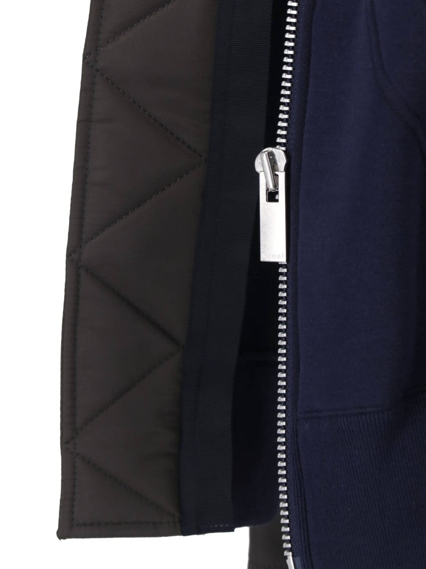 Sacai Blue Hooded Cotton-Blend Technical Zip Jacket