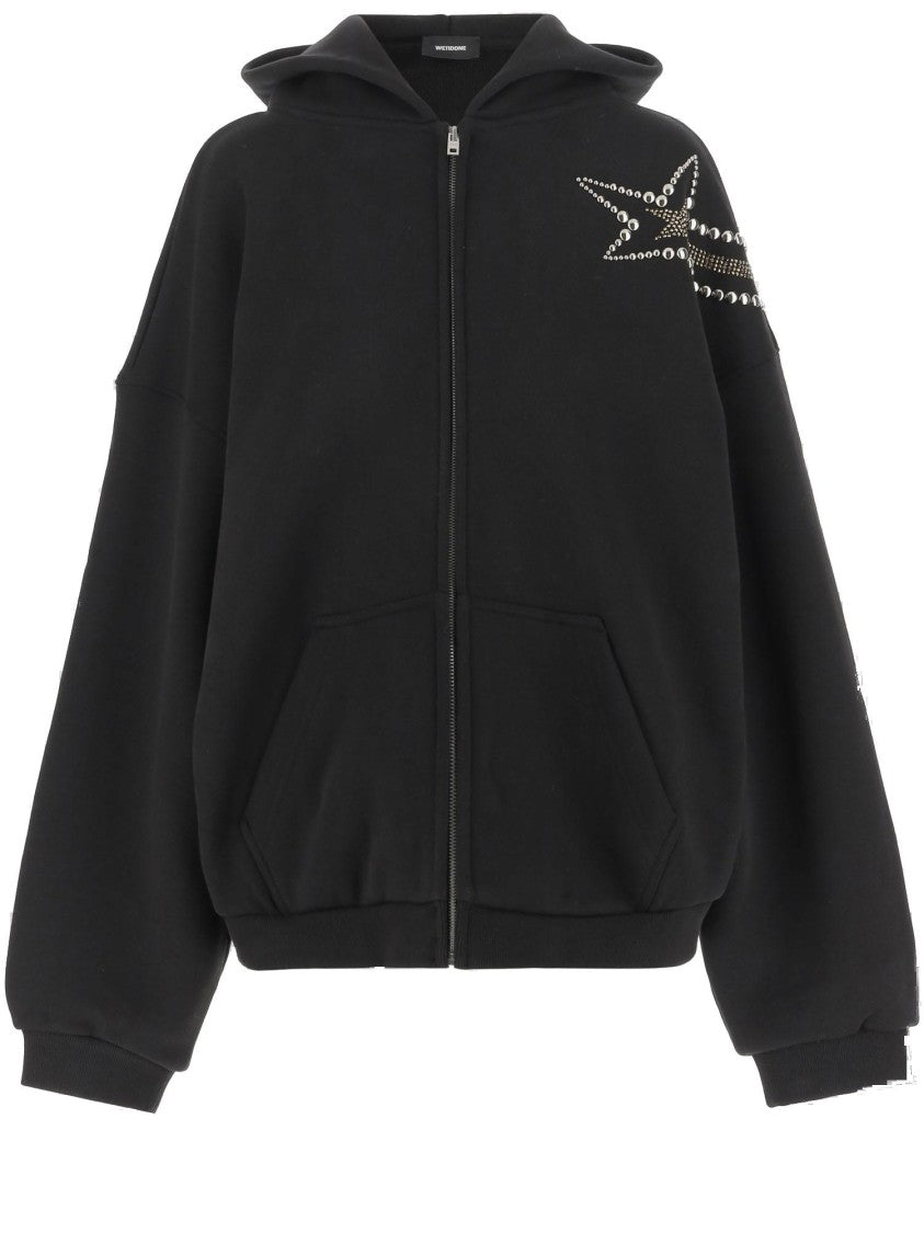 We11 Done Cotton Hoodie With Star Detail And Front Zipper