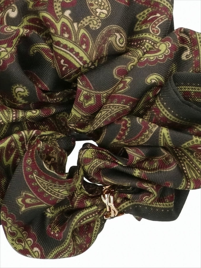 Saint Laurent Intricate Paisley Silk Scrunchie With Metallic Charm