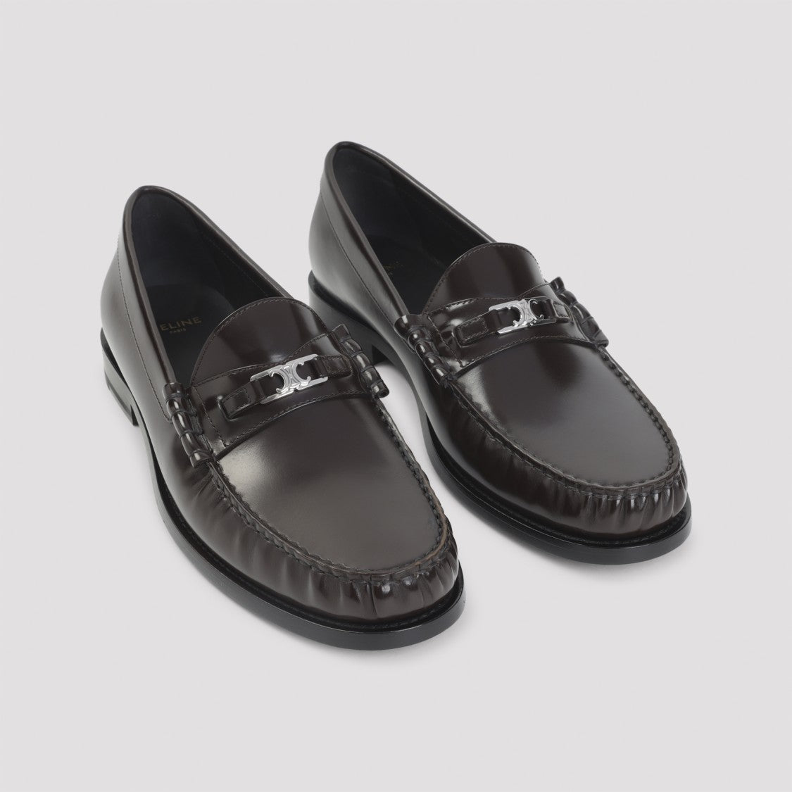 Celine Triomphe 15 Brown Bull Leather Loafers