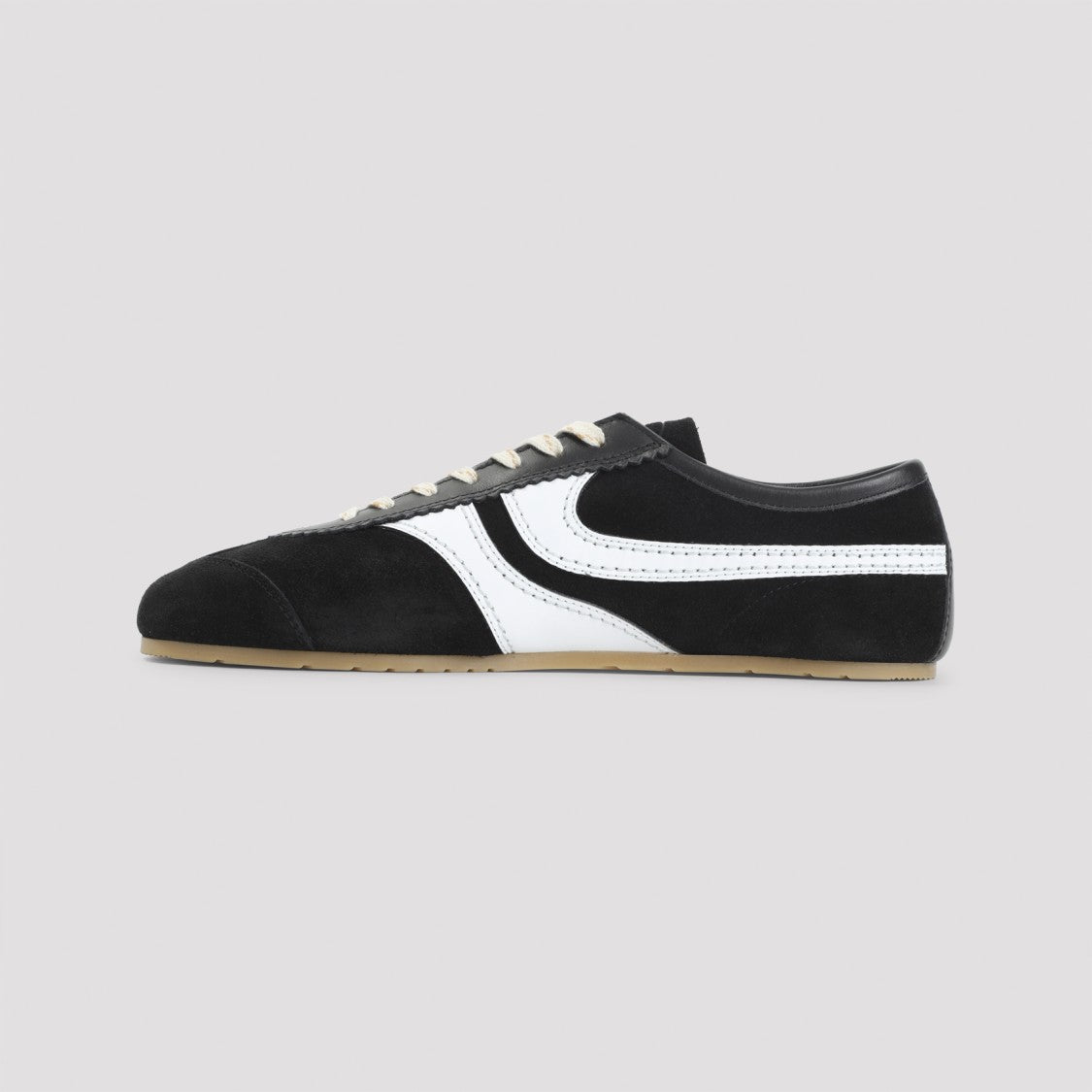 Dries Van Noten Black Suede Sneakers With White Leather Accent And Rounded Toe