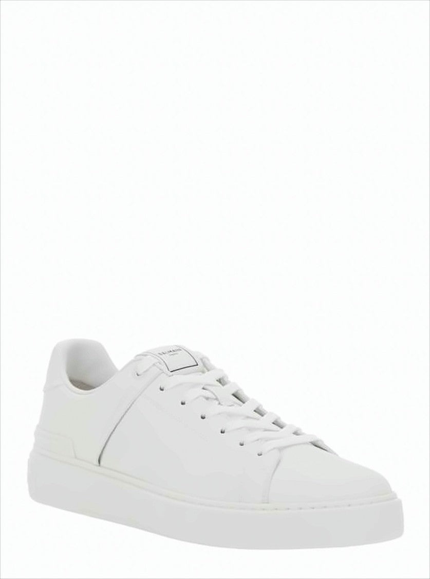 Balmain Minimalist White Sneakers With Embossed Branding