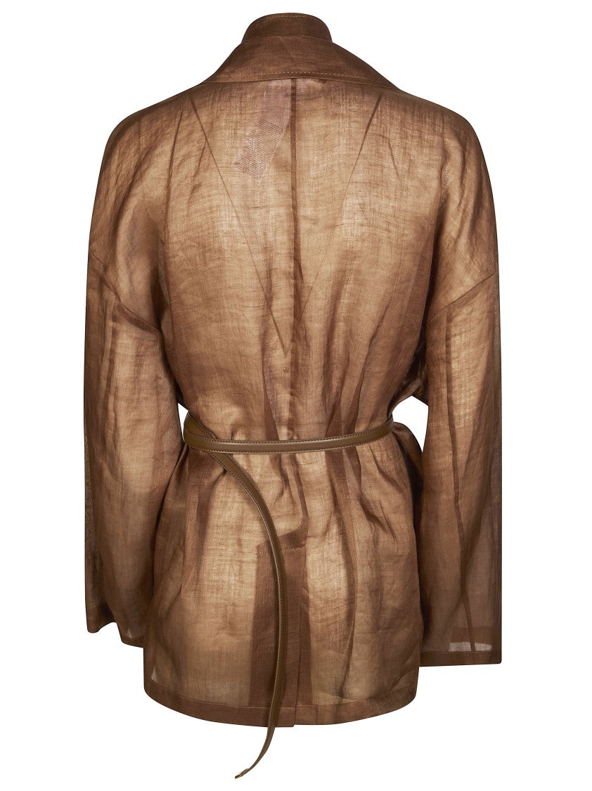 Max Mara Mstfatto Belted Semi-Sheer Ramie Jacket