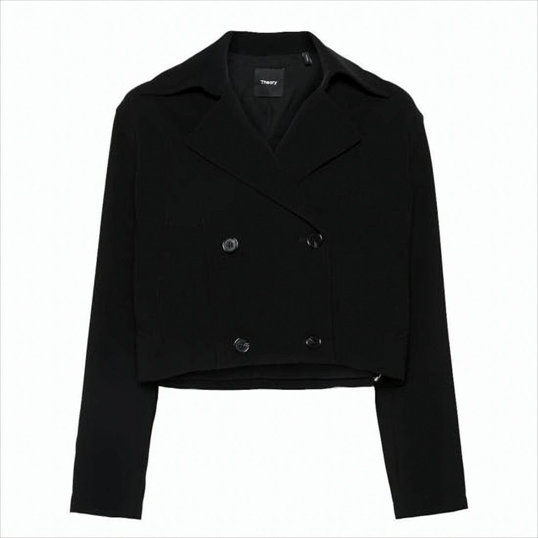 Theory Cropped Double-Breasted Jacket With Wide Lapel And Structured Fit
