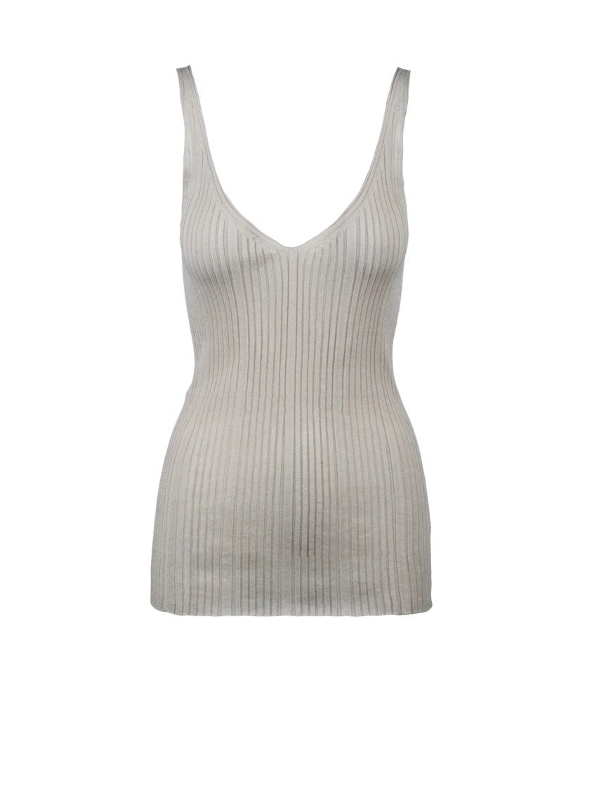 Alpha Studio White V-Neck Ribbed Viscose-Blend Tank Top