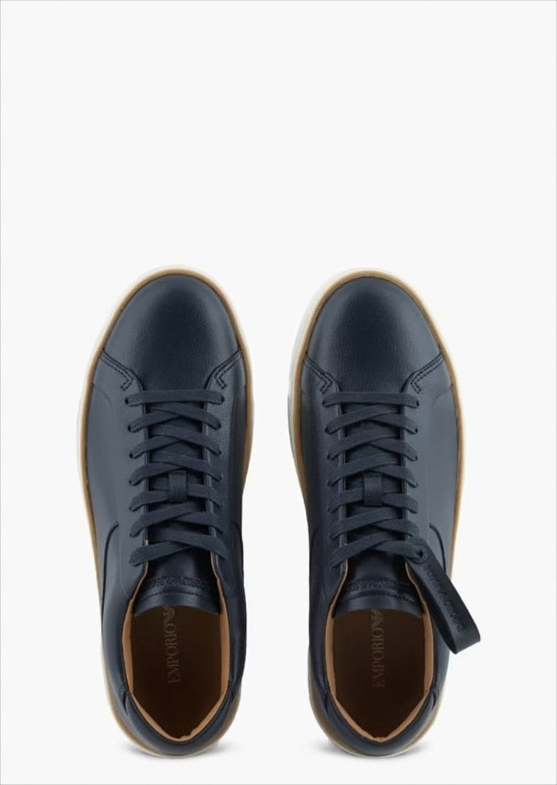 Emporio Armani Leather Sneakers With Contrasting Welt Detail