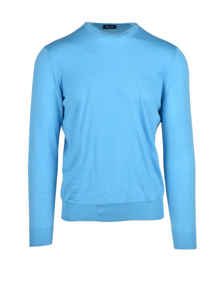 Drumohr Light Blue Cashmere-Blend Crewneck Sweater