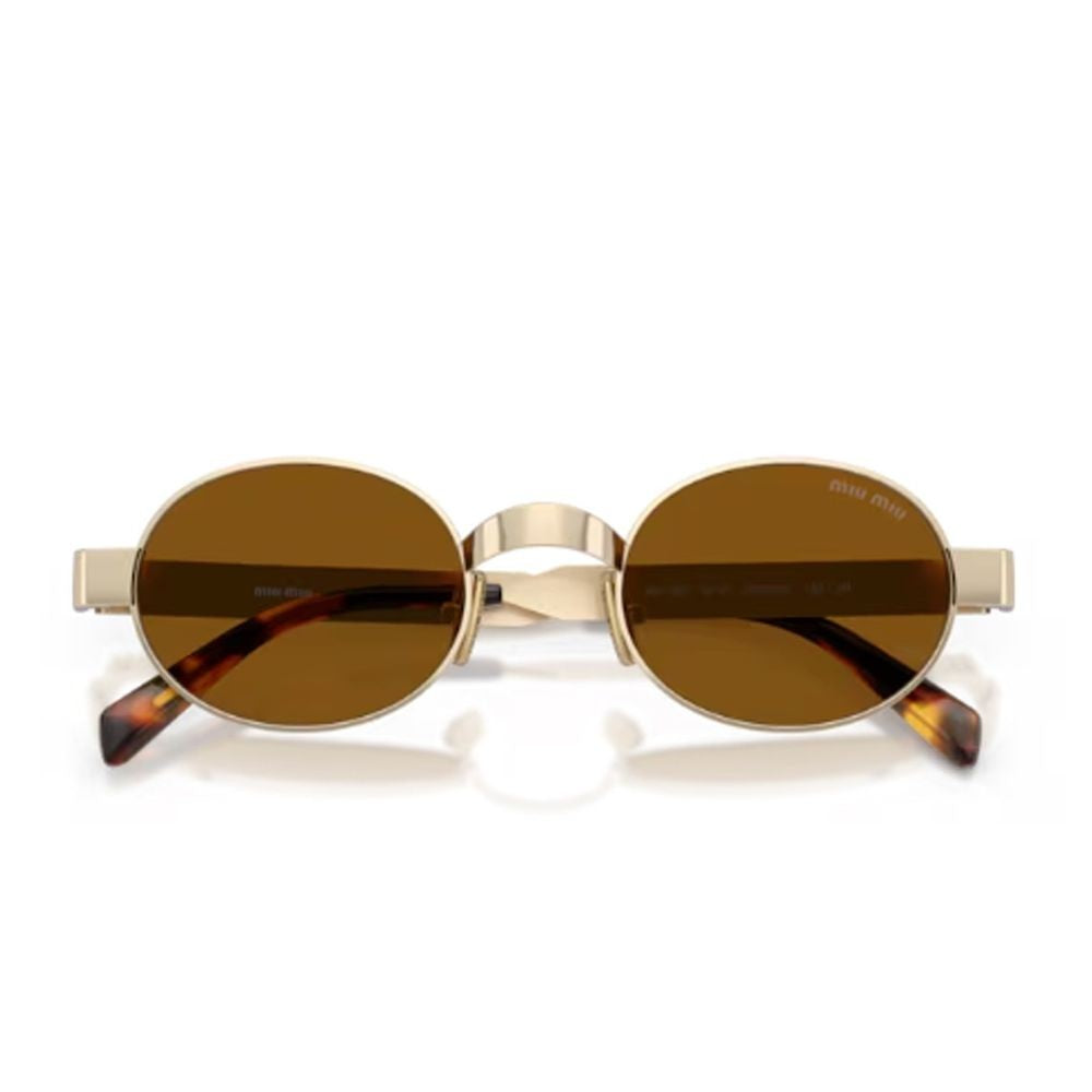Miu Miu Compact Oval Sunglasses With Satin Gold-Tone Frame