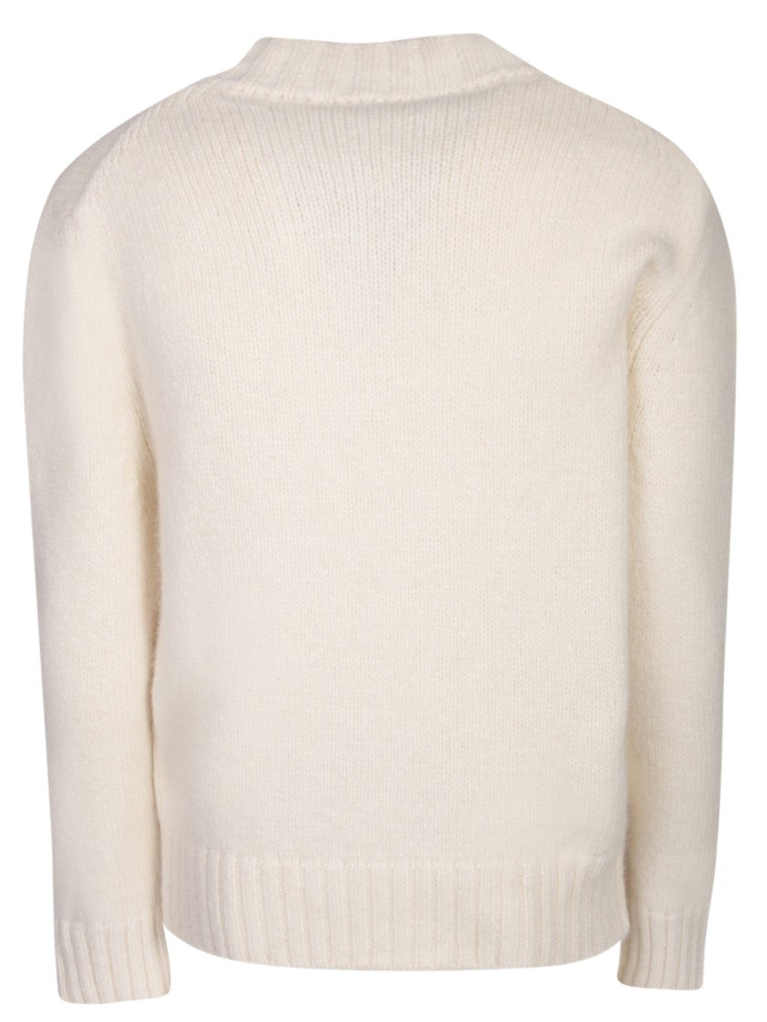 Lardini White V-Neck Long Sleeves Sweater