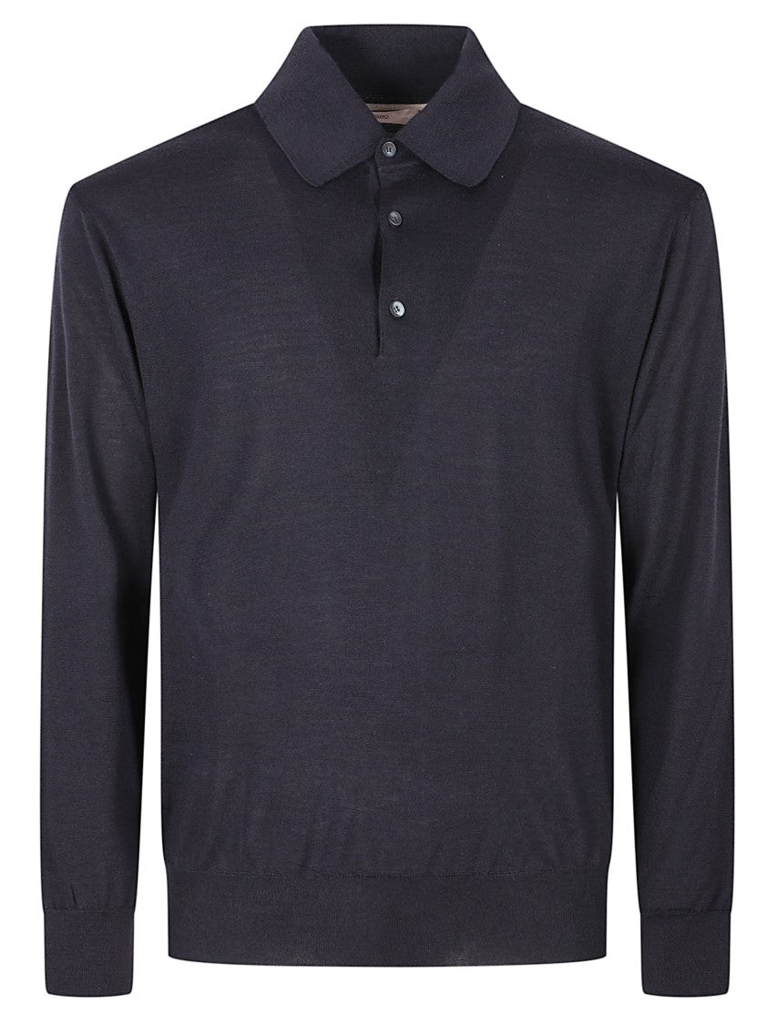 Herno Long-Sleeve Polo Collar Sweater With Fine-Knit Texture