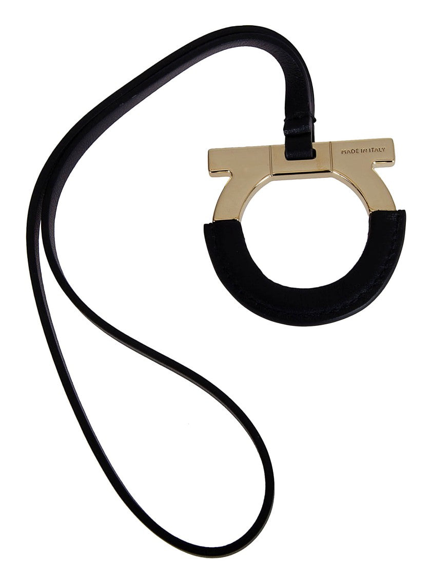 Ferragamo Gancini Gold-Tone Metal And Leather Keychain Charm