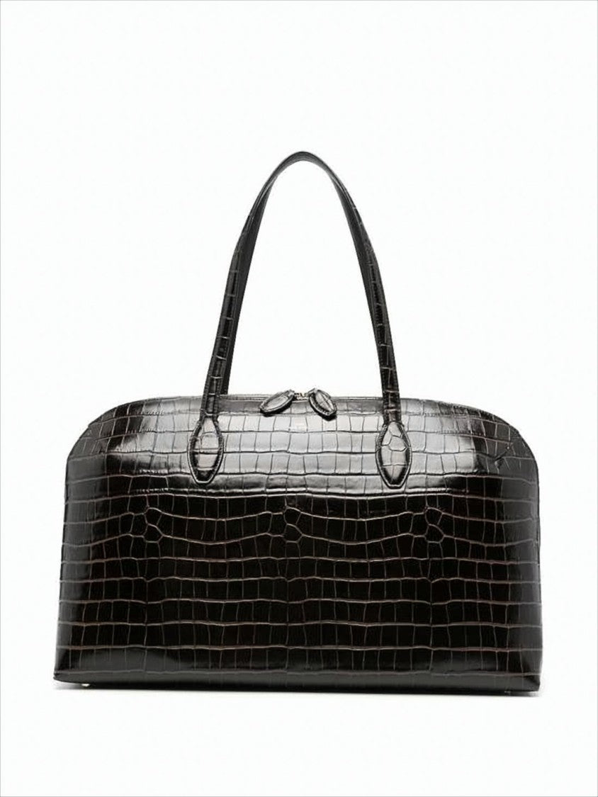 Totême Crocodile-Embossed Black Calf Leather Tote Bag