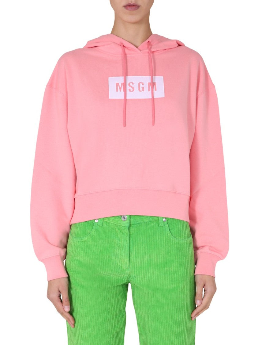 Msgm Cropped Boxy Hoodie With Drawstring