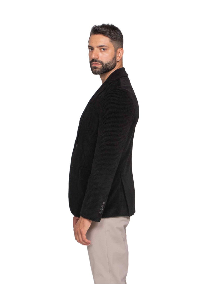 Circolo 1901 Tailored Black Corduroy Jacket With Notch Lapels And Structured Fit
