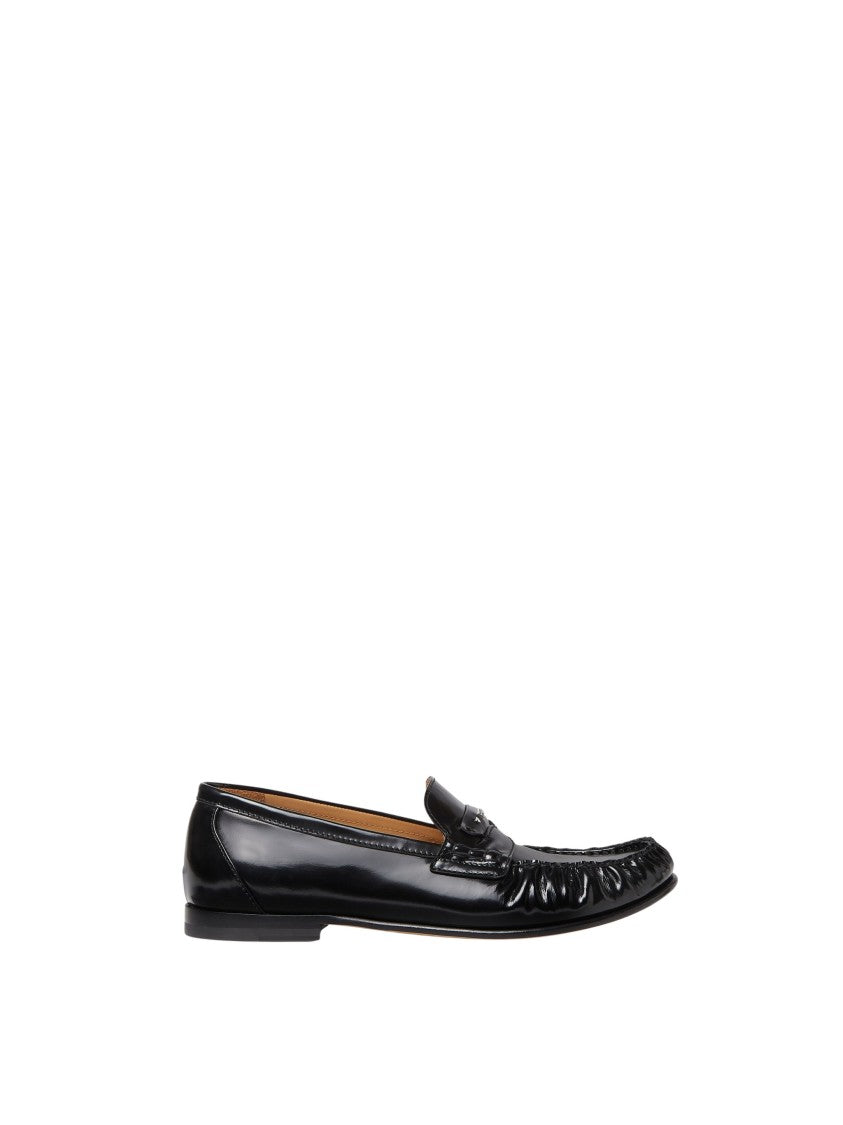 Fendi Gathered Polished Calf Leather Loafers