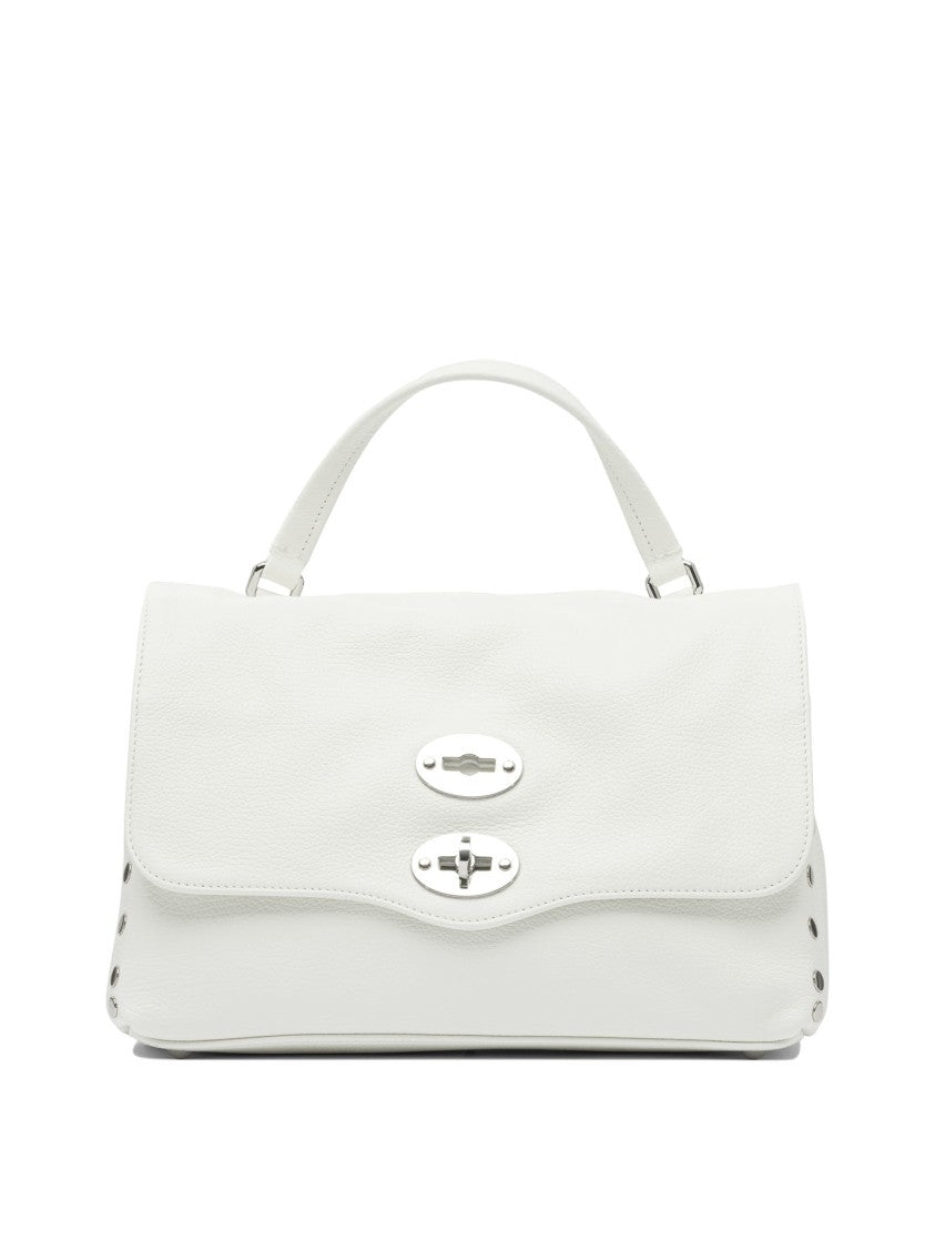 Zanellato Rectangular White Leather Handbag With Silver-Tone Accents