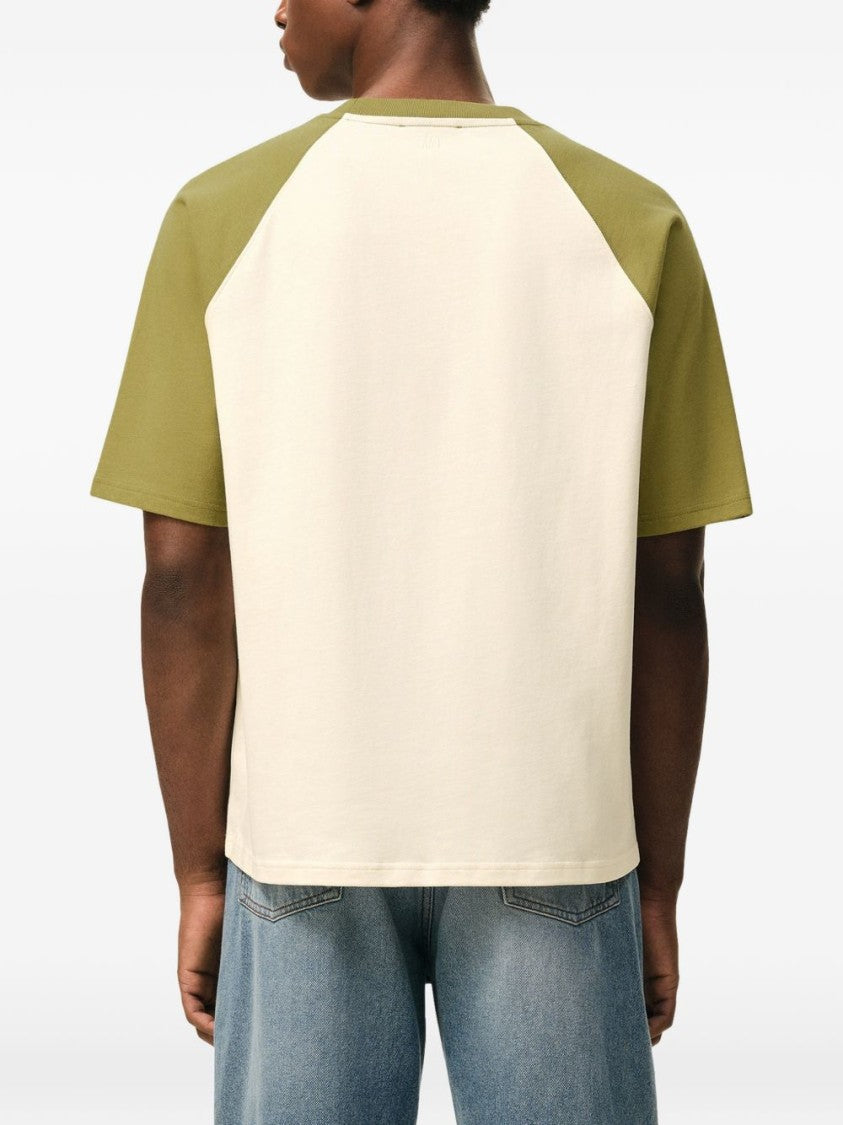 Ami Paris Cream Knitted Raglan Sleeve Patch T-Shirt