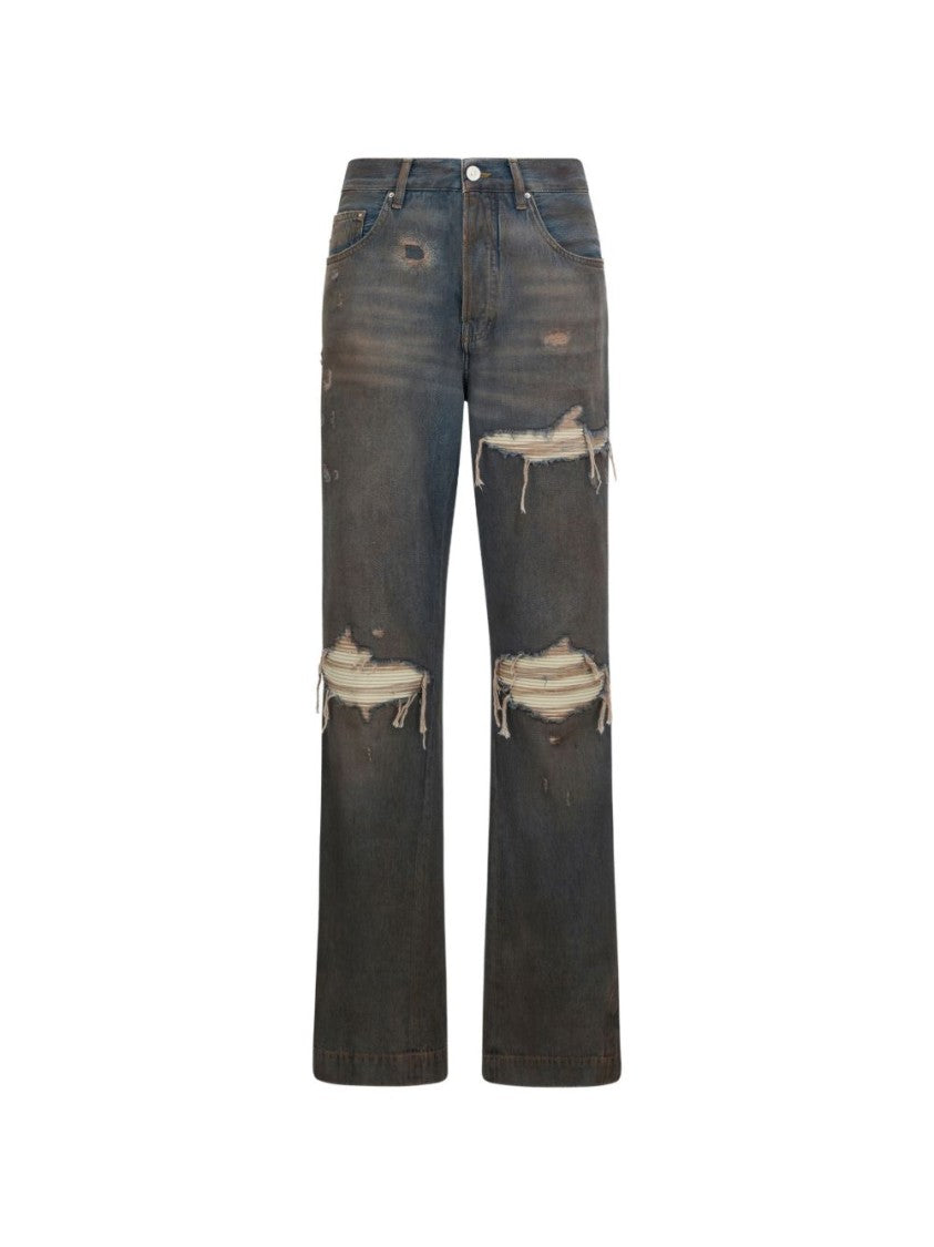 Amiri Blue Mx1 Straight Flare Distressed Jeans