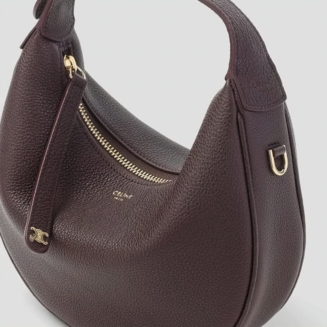 Celine Crescent-Shaped Burgundy Calf Leather Crossbody Bag