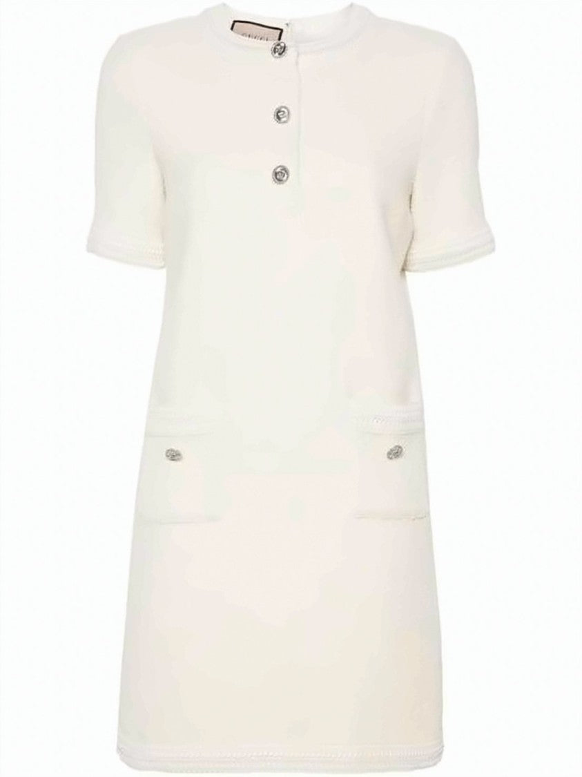 Gucci Textured Wool Blend Midi Dress With Buttoned Placket