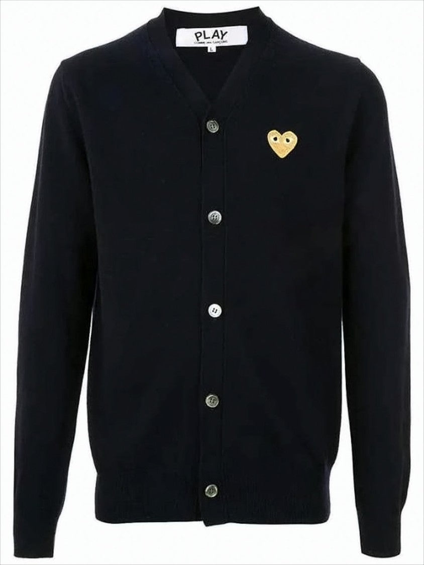 Comme Des Garçons Classic V-Neck Wool Cardigan With Embroidered Heart