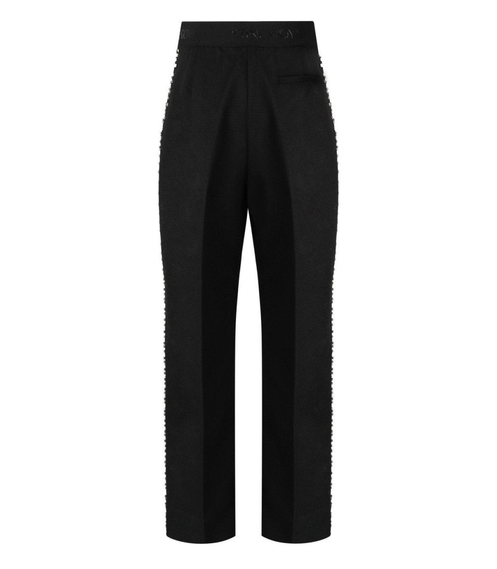 Stine Goya Ciara Black Wide Leg Pants With Rhinestones