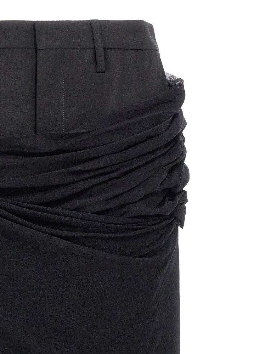 Jean Paul Gaultier Black Wool Trousers With Tulle Draping Detail