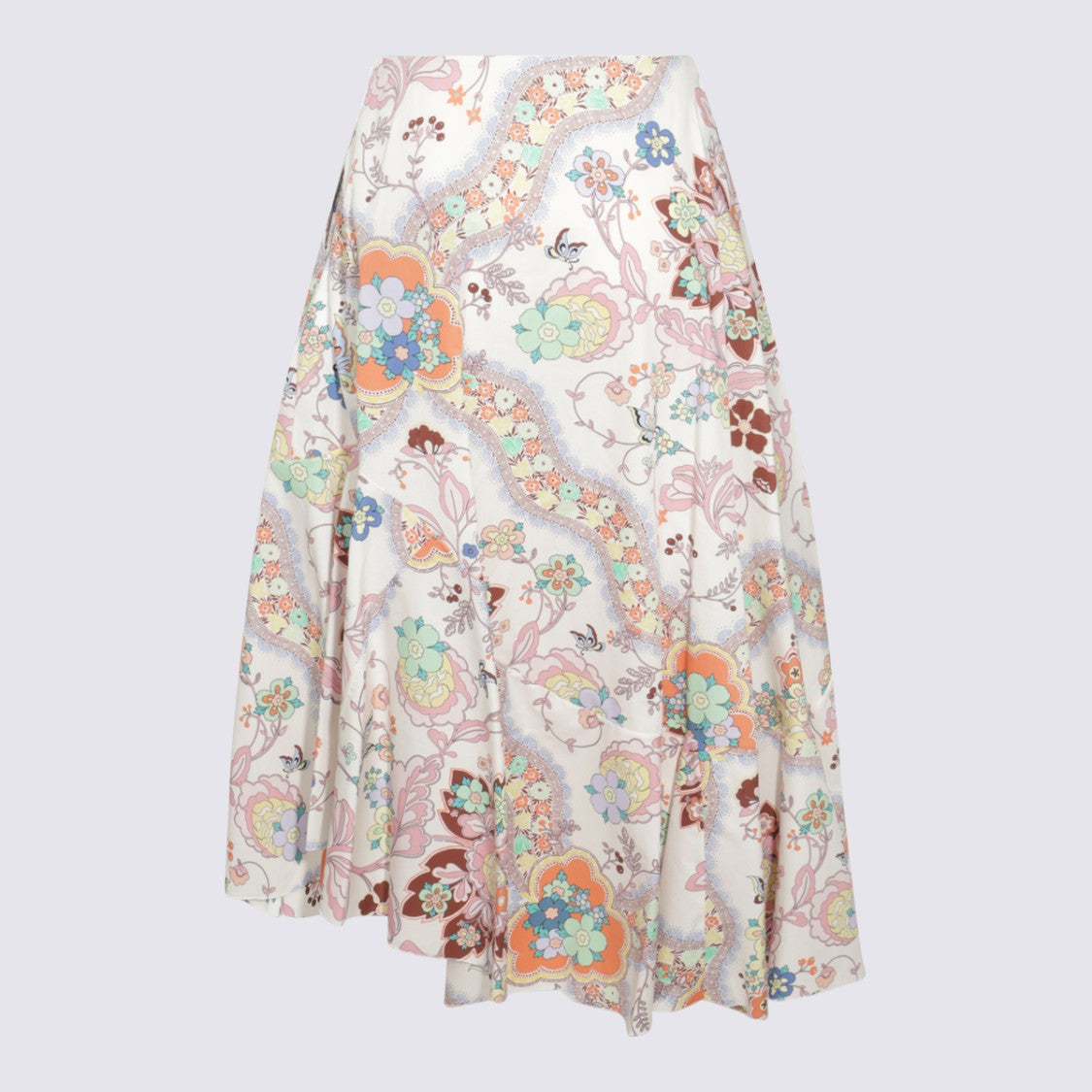Etro Asymmetrical Hem Flowing Skirt With Floral Paisley Pattern