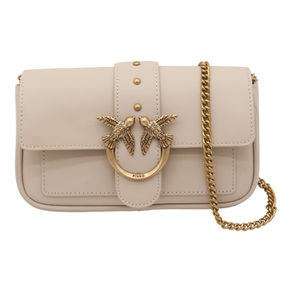 Pinko Rectangular Leather Gold-Tone Bird Clasp Chain Strap Shoulder Bag