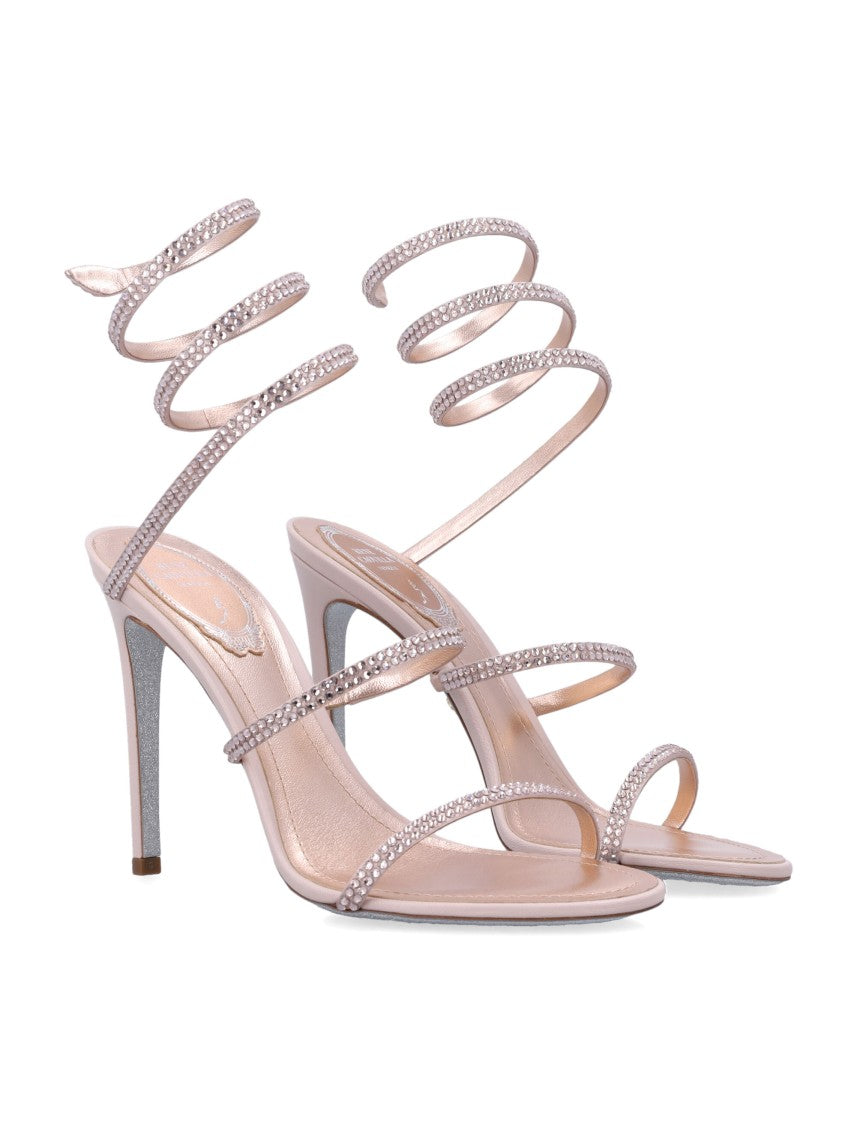 René Caovilla Cleo Snake Strap Crystals Sandals