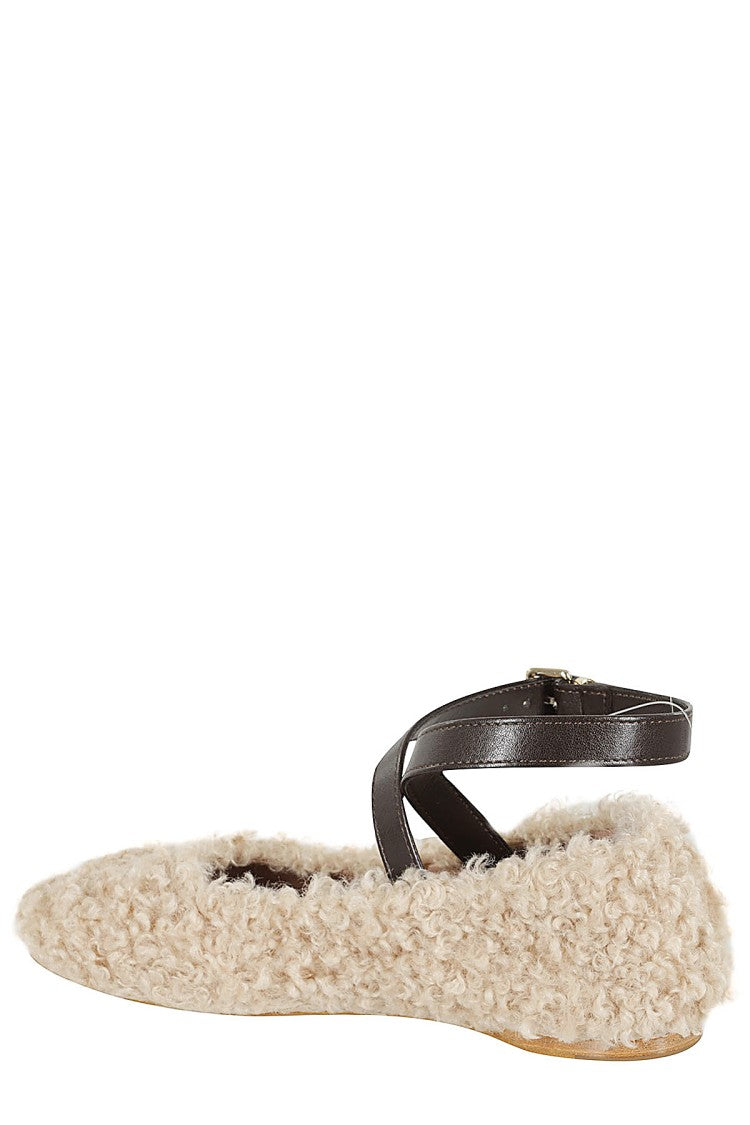 Semi Couture Ivory Ballet Flats With Faux Fur Textures