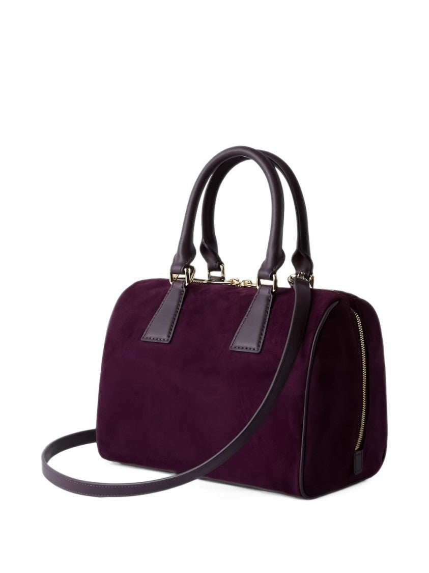 Furla Structured Rectangular Deep Plum Suede Handbag